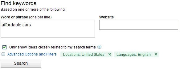 Google AdWords Keyword Search